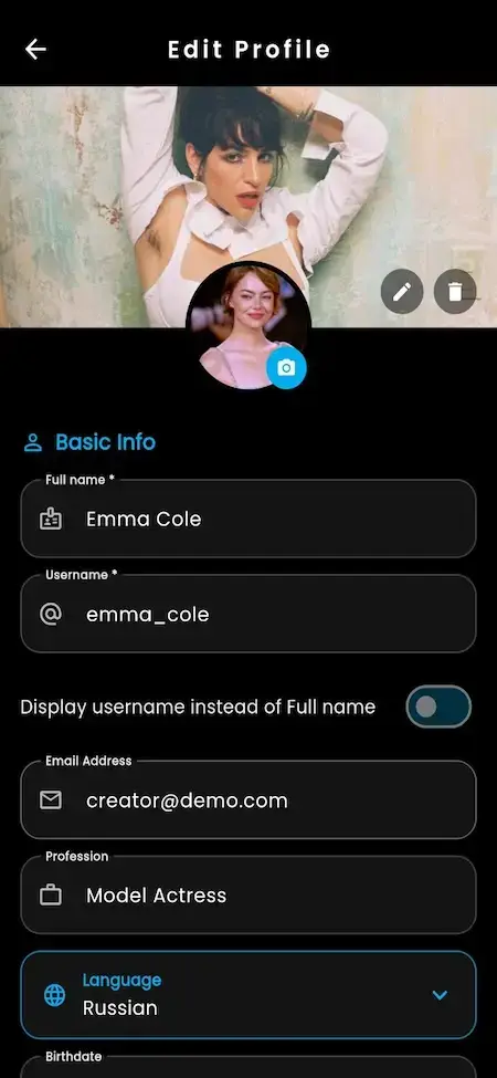 OnlyFans Clone 20 edit profile