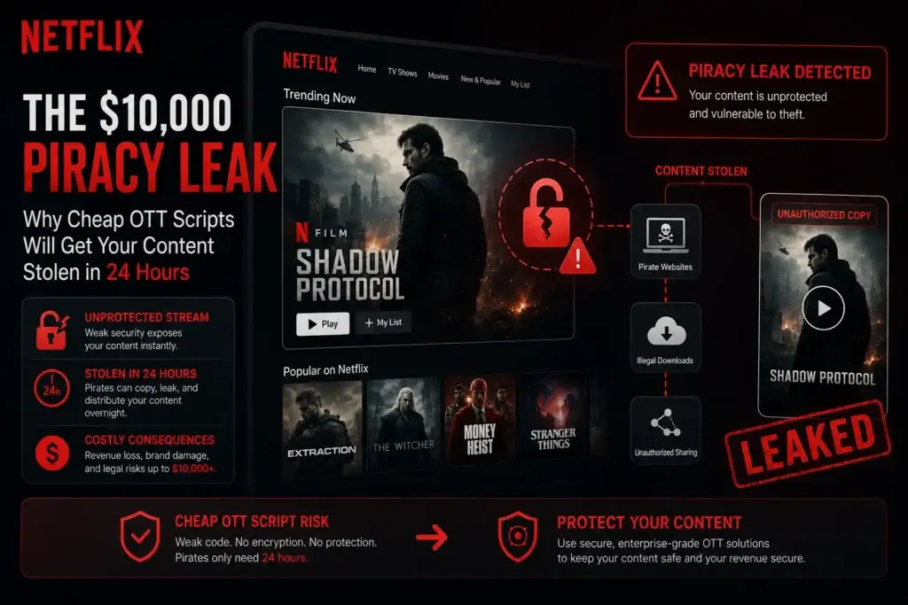 OTT DRM piracy leak showing premium video content at risk from cheap OTT scripts