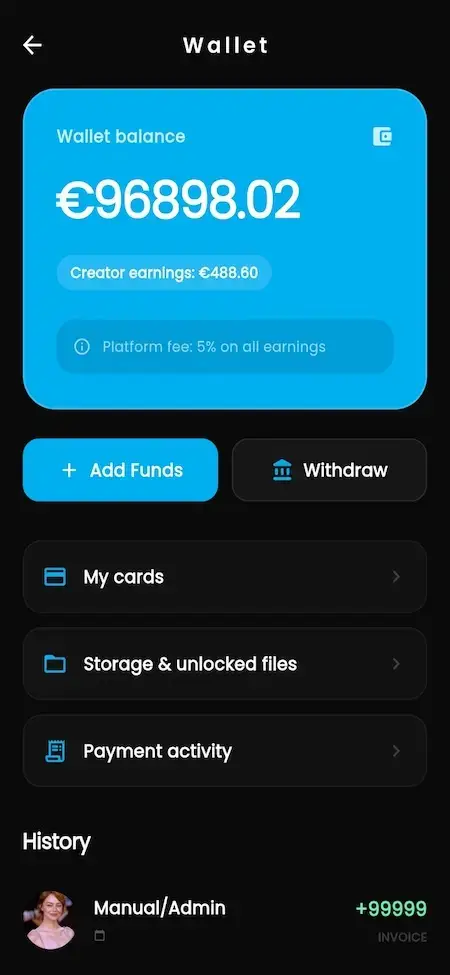 OnlyFans Clone 27 Wallet balance in Miracuves app