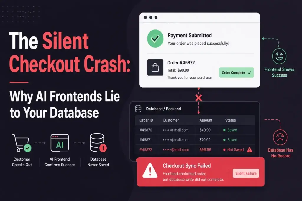 AI-generated ecommerce checkout showing successful payment while the database order record is missing