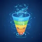 The Strategic Marketing Funnel Optimization diagram displays the stagesโAwareness, Consideration, Conversion, and Advocacyโon a blue background, with data insights and strategy icons above and "Continuous Improvement" encircling the optimized base.