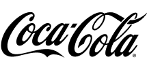 The classic Coca-Cola logo in black cursive script on a light background, with the "C" letters elongated and swirling, representing the famous soft drink brand.