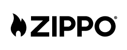 The image shows the Zippo logo: a black flame icon to the left of the bold word "ZIPPO" in all uppercase black letters on a light gray background. A small registered trademark symbol appears above the last letter “O.”.