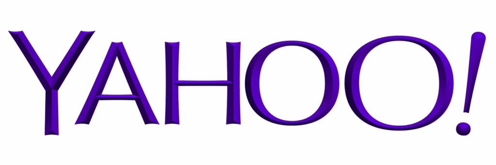 The image shows the word "YAHOO!" in bold, uppercase, purple 3D letters with an exclamation mark at the end, on a plain white background.
