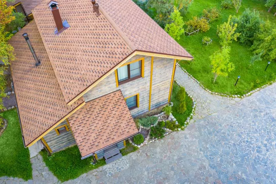 Aerial view of a roof with architectural shingles