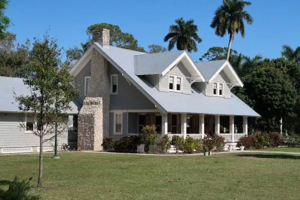 silver metal roof on nice suburban home