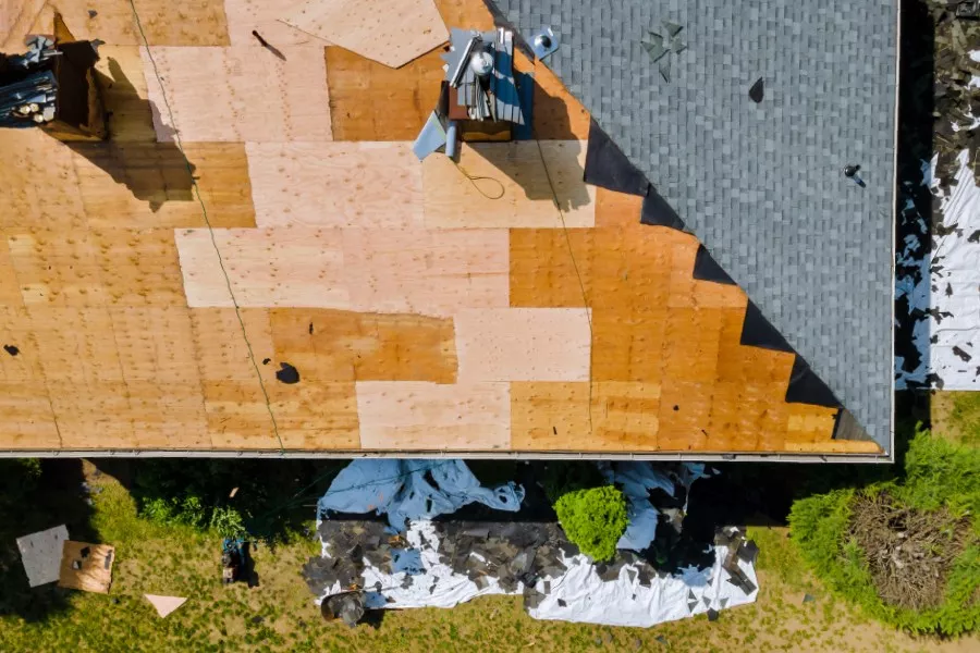 roof replacement in progress viewed from above