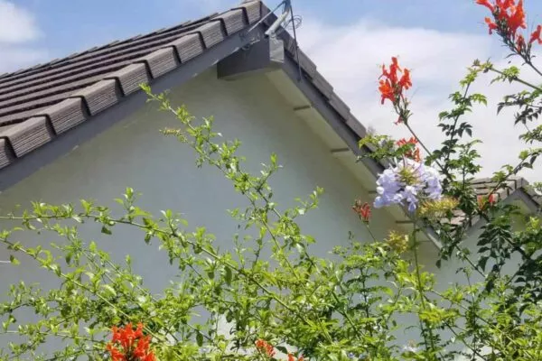 Satellite Dish Installed over a House Roof