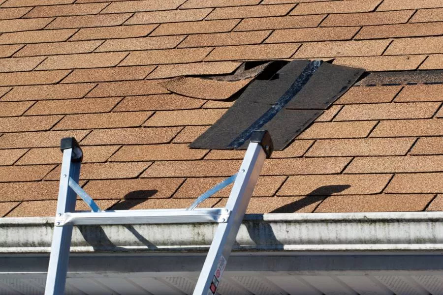 Damaged shingles needing repair from reputable Austin roofers.