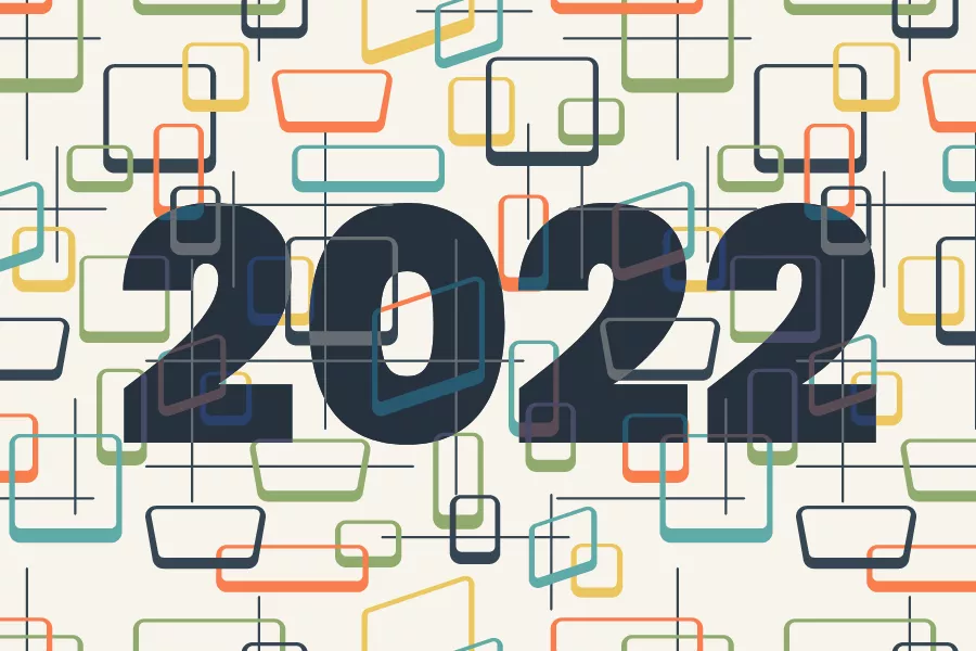 Abstract pattern of different device screens with the text "2022" overlaid on top