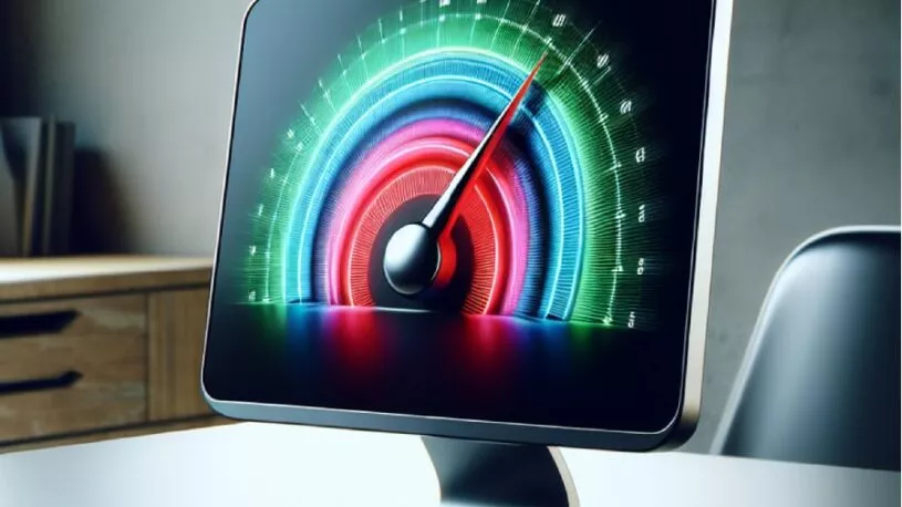 A monitor showing a spedometer, representing a faster computer after San Marcos computer repair services.