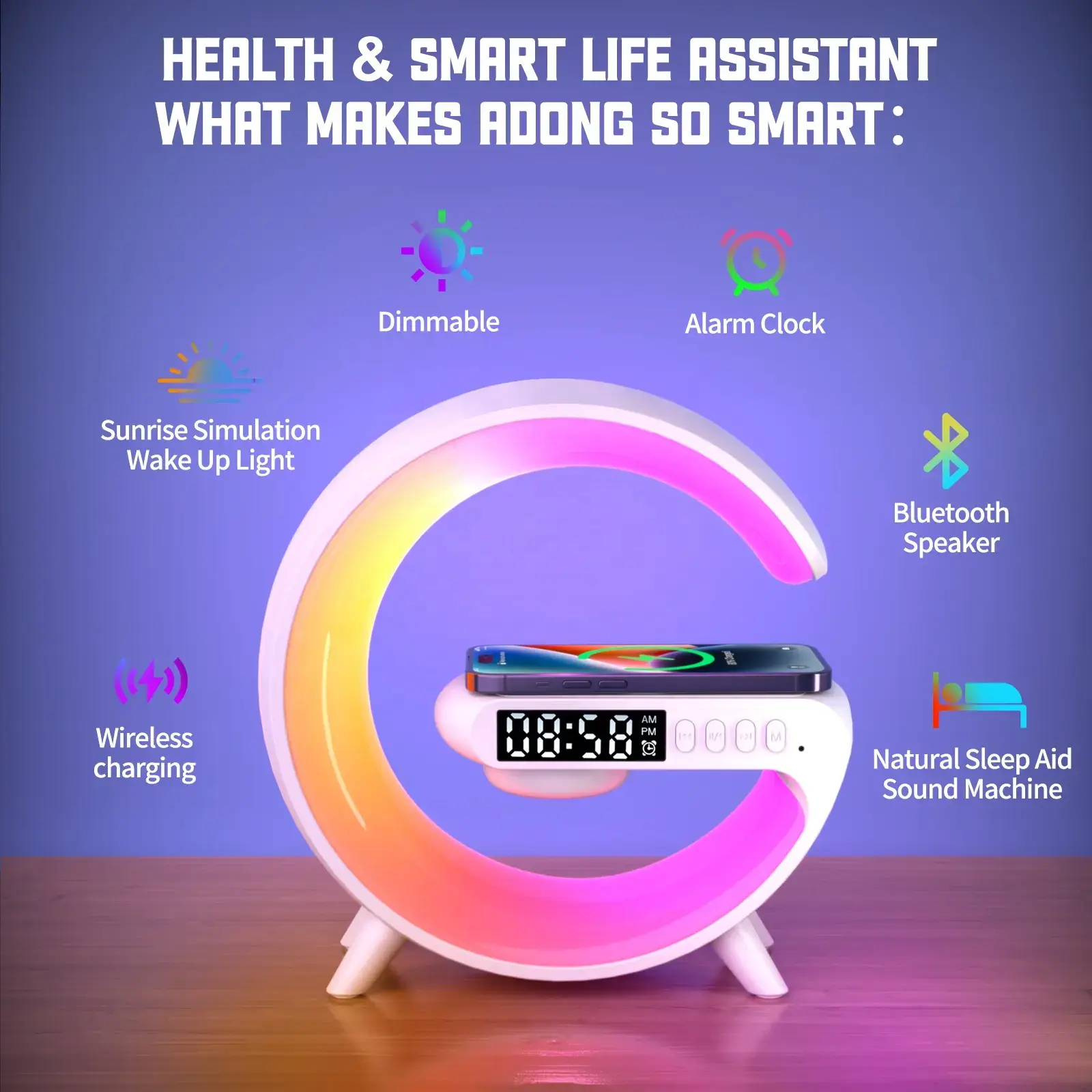 Powerful Glow Multifunctional Bluetooth Speaker & Wireless Charging Clock