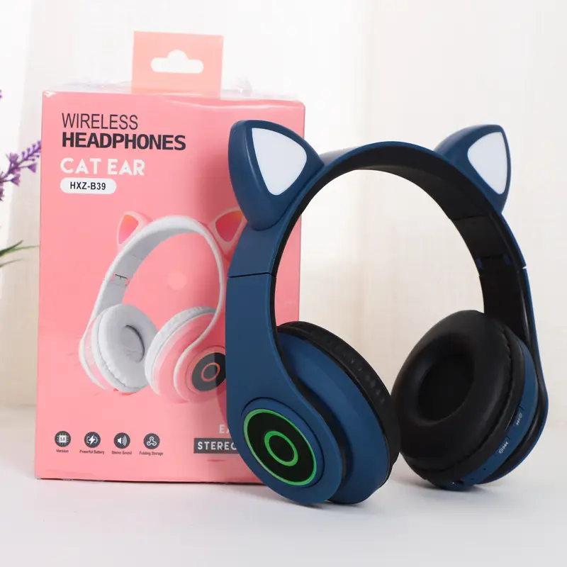 Only $2.3 for Wholesale,B39M Cat Ear Foldable Bluetooth Headphones - LED Light Up, 3D Sound, Wireless Gaming Audio