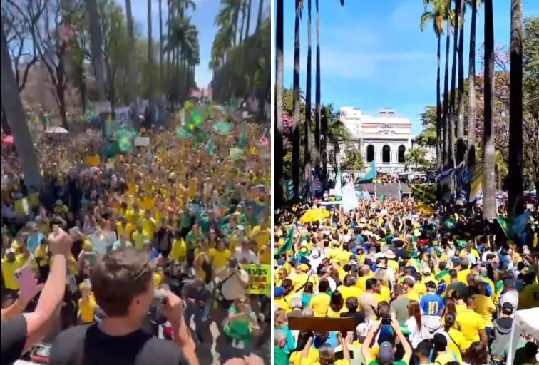 Com presença de Nikolas Ferreira, manifestantes se reúnem na Praça da Liberdade, em BH, em ato contra Lula e Moraes - Foto: Reprodução