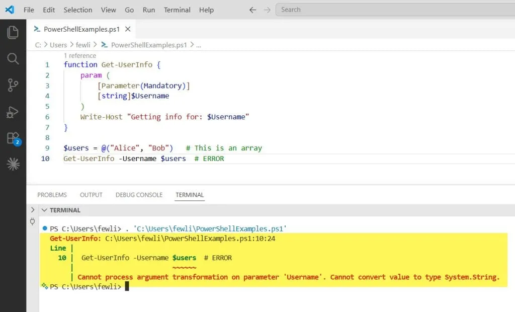 Cannot Convert Value to Type System.String Error in PowerShell
