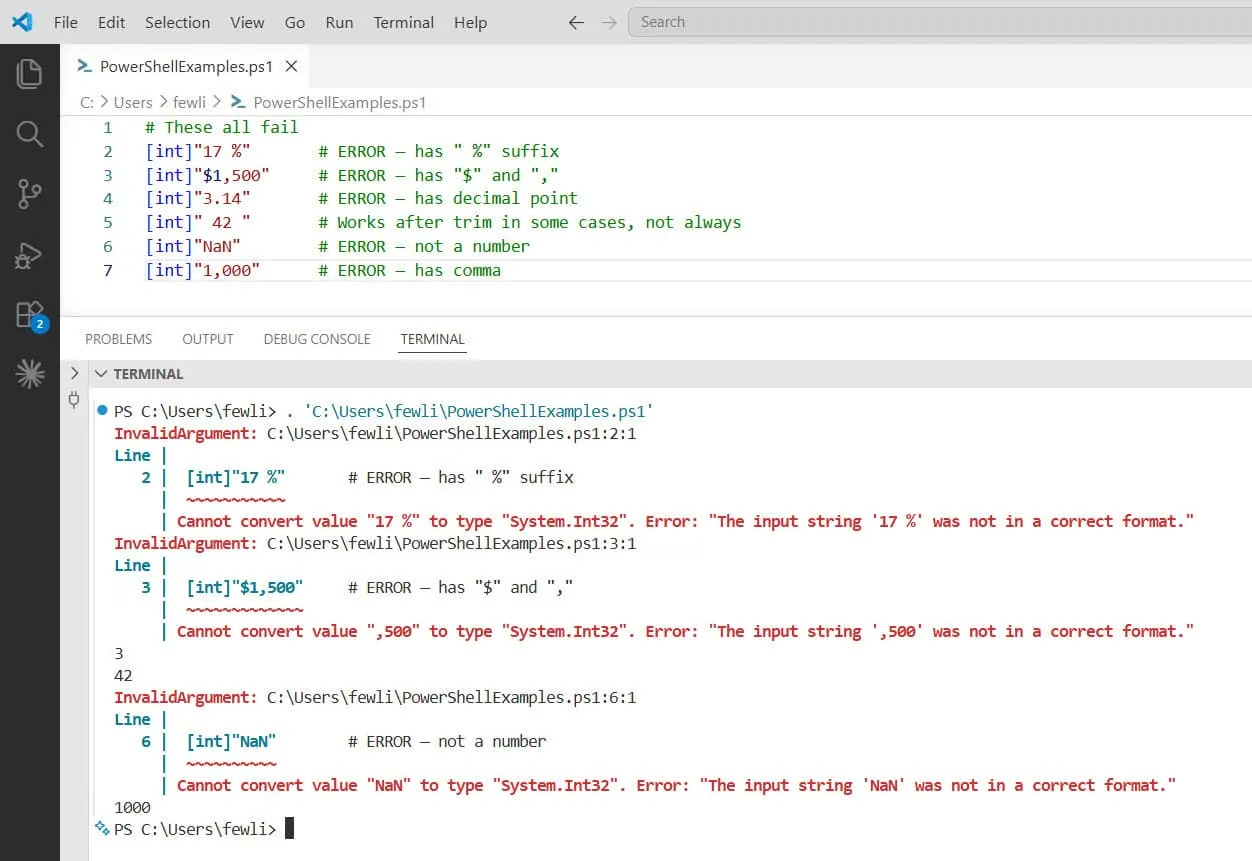 PowerShell Cannot Convert Value to Type System.Int32