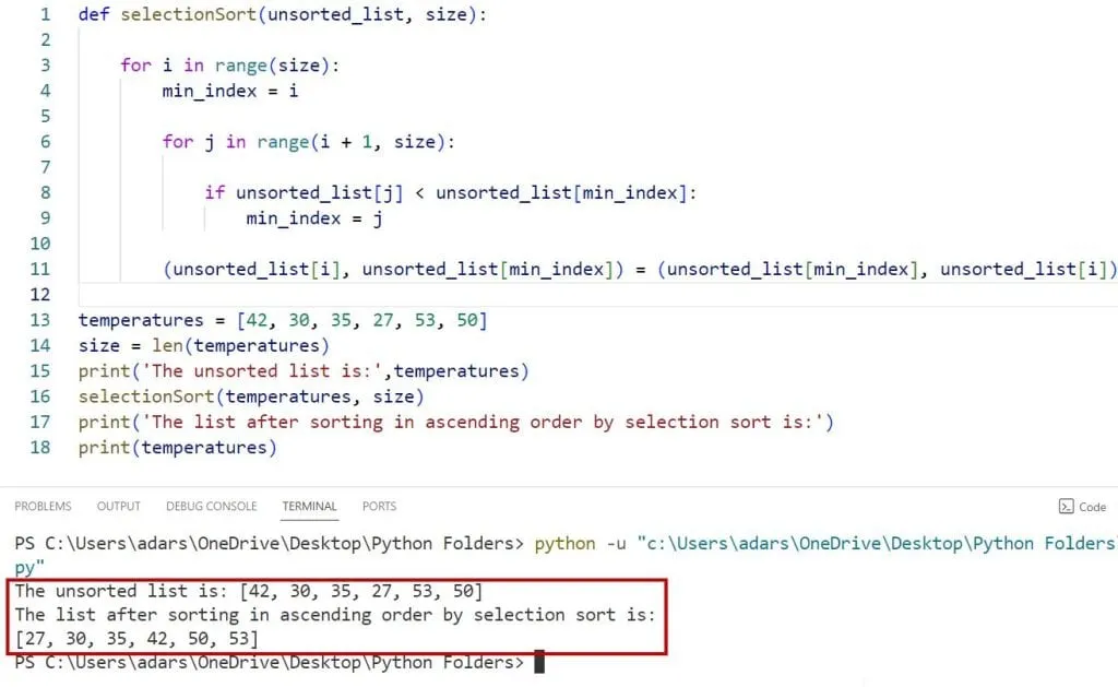 Selection sort using Python Selection sort using Python