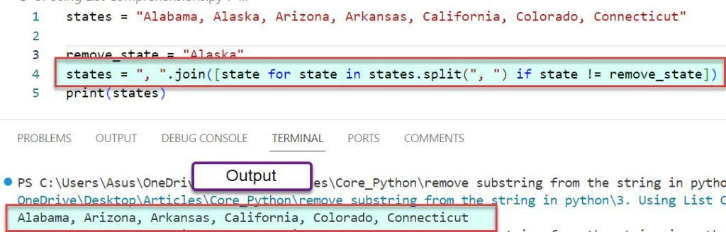 How to remove substring from string in Python using List Comprehensions How to remove substring from string in Python using List Comprehensions