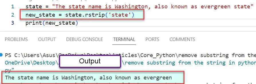 Python Remove Substring From String If Exists using rstrip method Python Remove Substring From String If Exists using rstrip() method