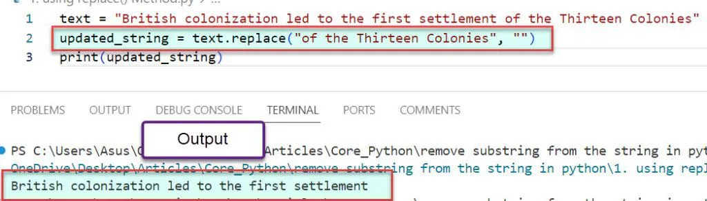 Python remove substring from string if exists using replace method Python remove substring from string if exists using replace() method