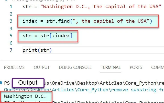 Python remove substring from string using String Slicing Python remove substring from string using String Slicing