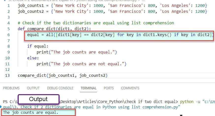 check python dictionary equality using list comprehension check python dictionary equality using list comprehension