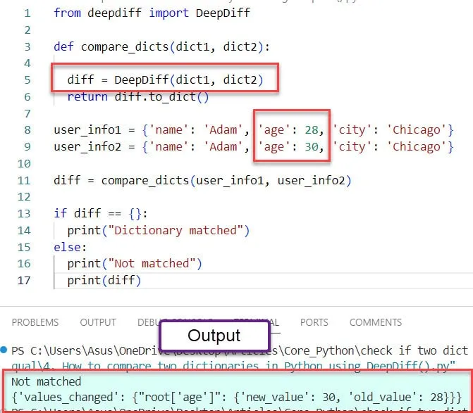 how to check python dict equality using deepdif how to check python dict equality using deepdif()