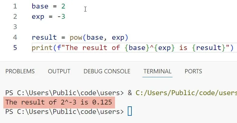 use the Pow method in Python handle case use the Pow() method in Python handle case