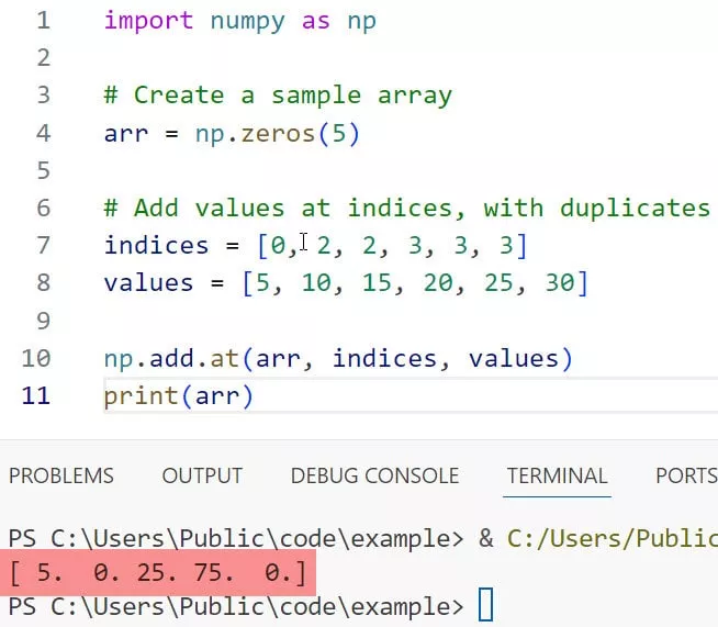 np.add .at np.add.at