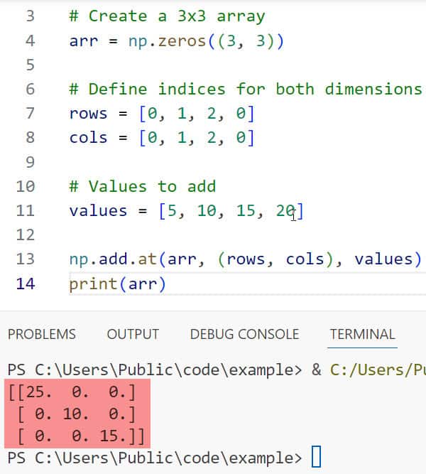 numpy add at numpy add at