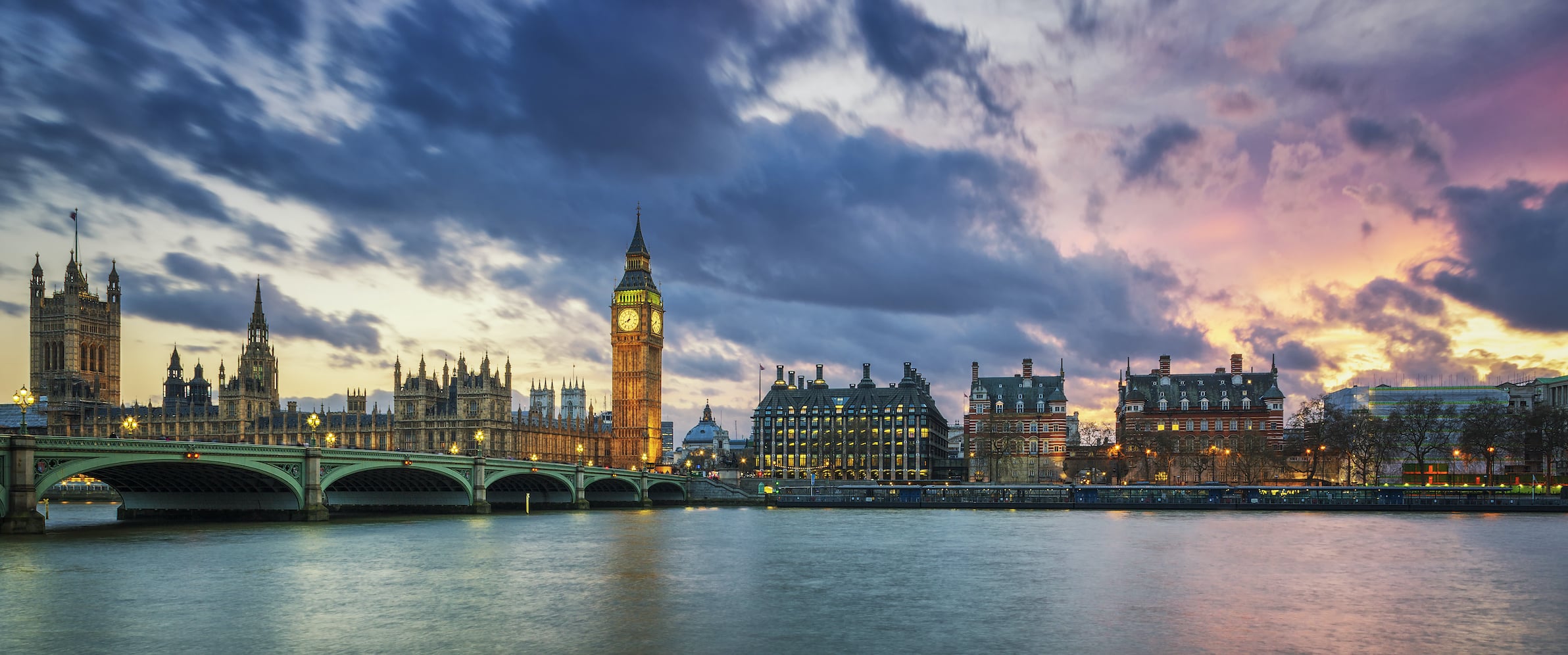 Panoramic view of Big Ben in London at sunset
