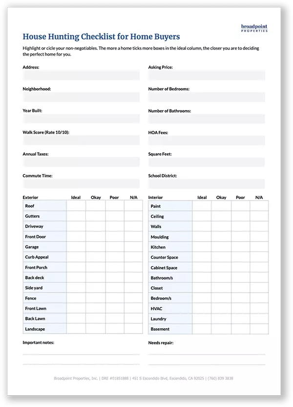 house hunting checklist download