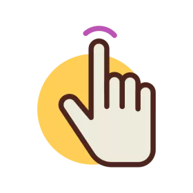Illustration of a hand with the index finger pointing up and touching a purple curved line, with a yellow circle in the background, symbolizing clicking or pressing a button—perfect for WordPress Hosting interfaces.