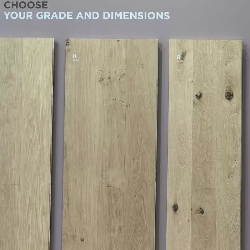 Florian Domotex Display How to Select Hardwood Flooring Step 2 to choose the surface wood grade and plank dimensions