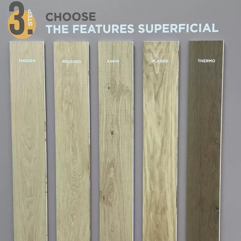 Florian Domotex Display How to Select Hardwood Flooring Step 3 to choose superficial features on the wood veneer surface