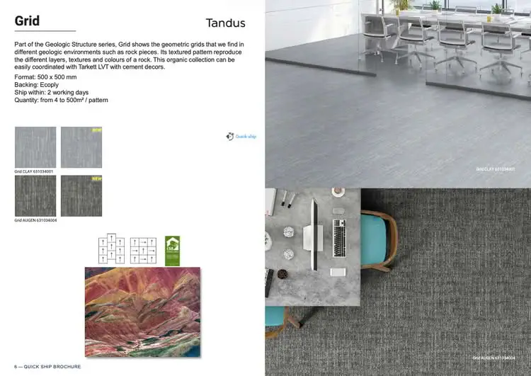 Tarkett Tandus Carpet Tiles QuickShip Modern office interior with gray flooring in Tarkett Catalog