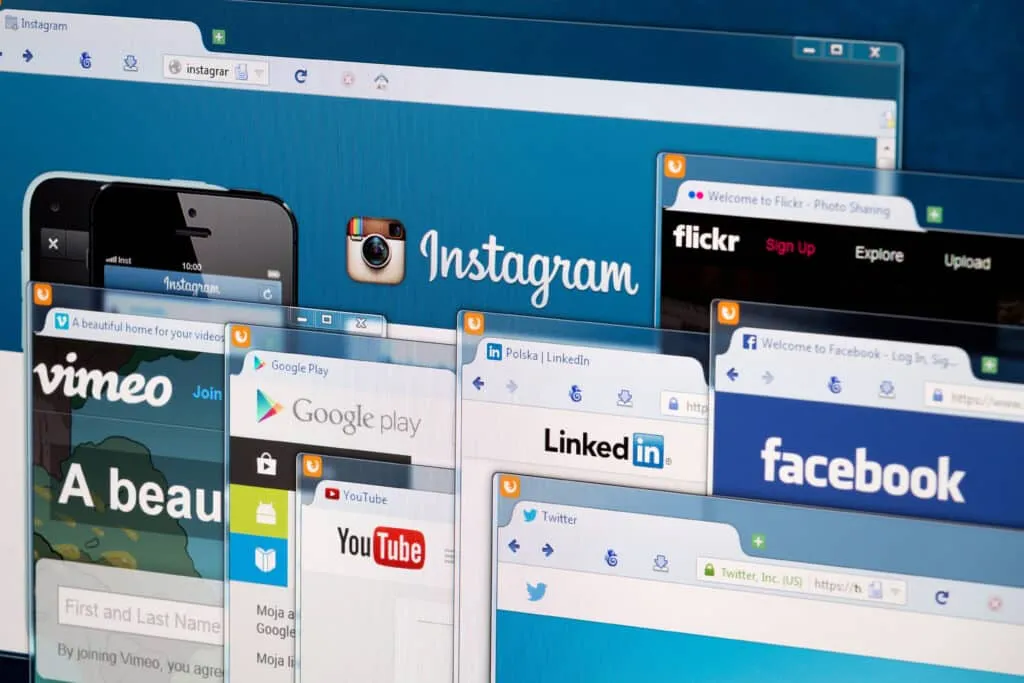 Photo of social network homepage on a monitor screen.