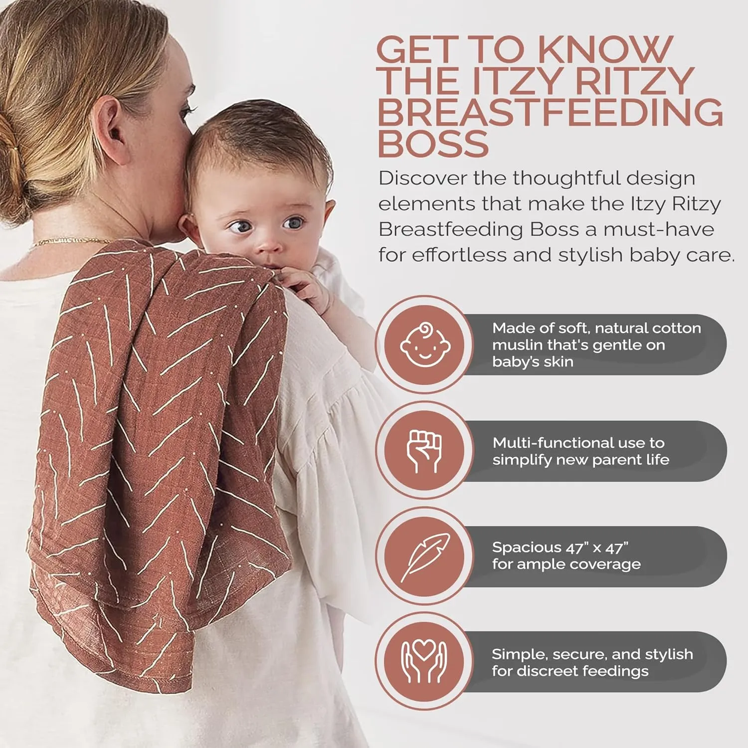 Itzy Ritzy Breastfeeding Boss Multi-Use Cover – A Nursing Cover, Swaddle, Car Seat Cover, Tummy Time Mat & Burp Cloth All in One – Made of Soft Muslin