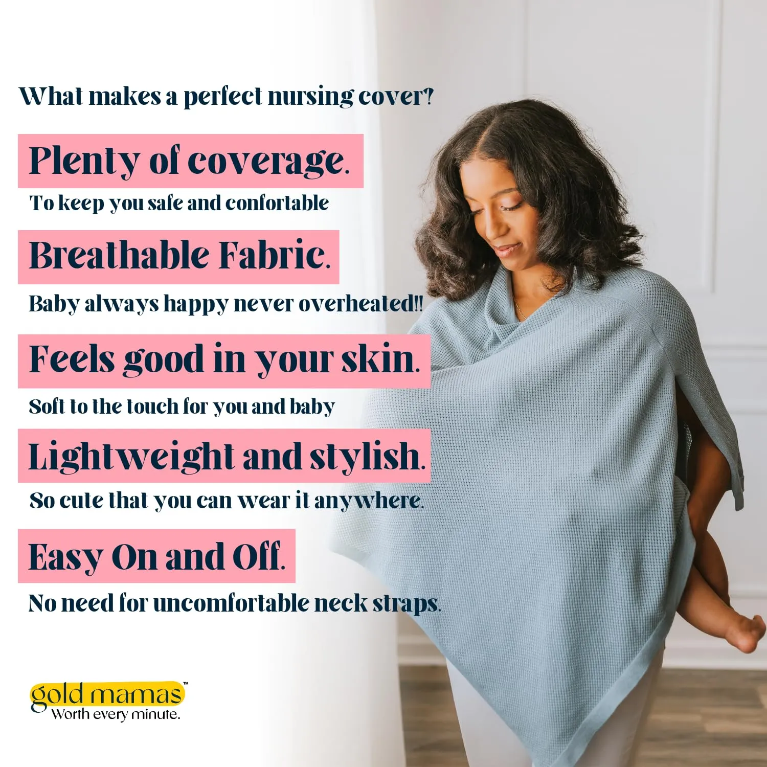 Breathable Nursing Cover Up for Breastfeeding - Privacy Nursing Covers - Newborn Essentials Must Haves - Improved Ponchy by Gold Mamas