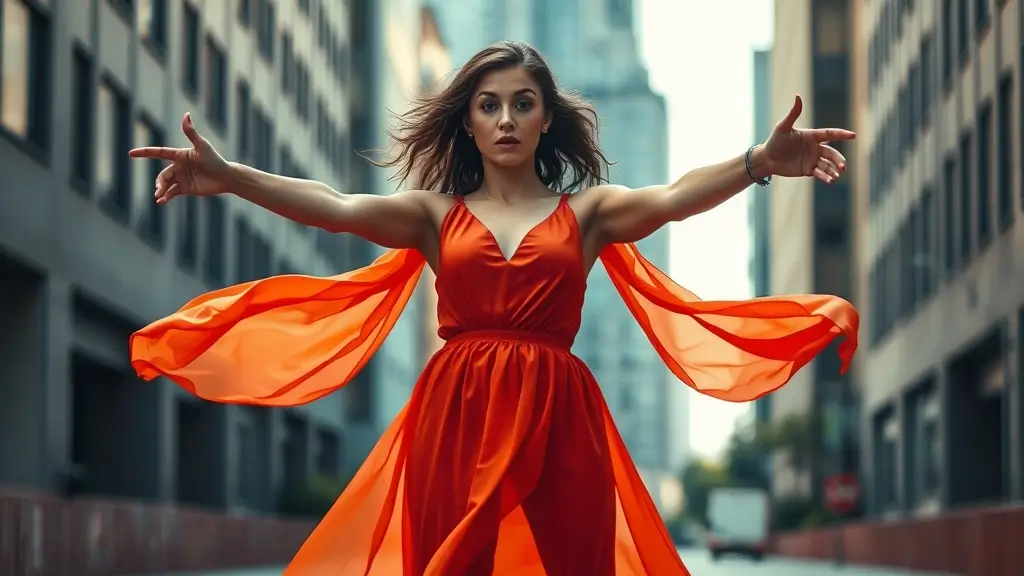 A woman pointing in two opposite directions