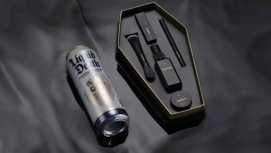 Brand COllab image for Liquid Death water and e.l.f. beauty products