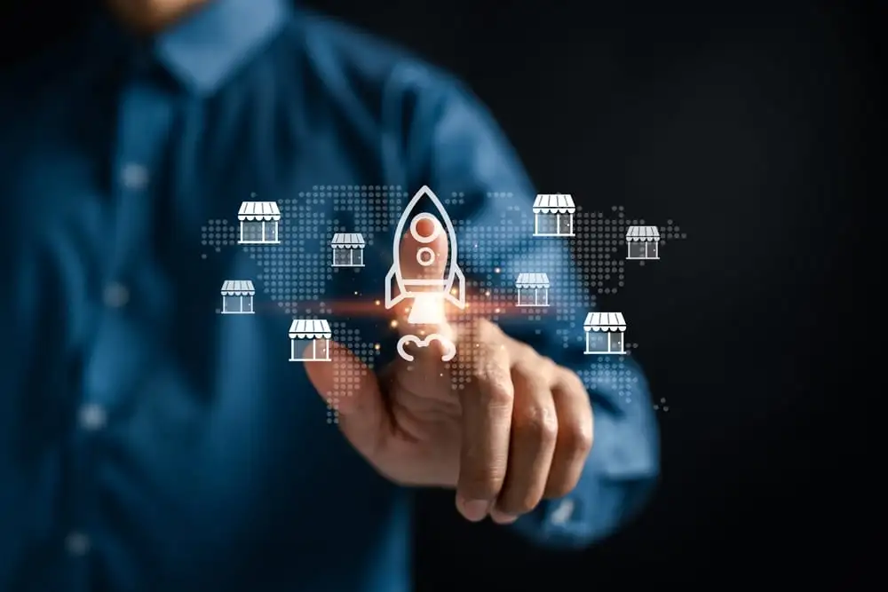 Brand launching image showing a rocket