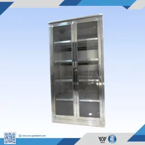 WCS-C013 1000x500x1800mm 304 stainless steel medical cabinet with 2 doors, 5 layers, and 4 rolling wheels