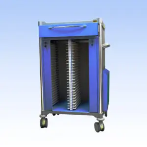 WCS-TR035 Medical Records Trolley with PVC extension table, rubber push handle, and 60-file capacity drawer