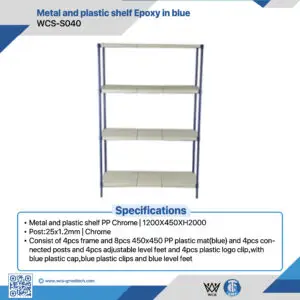 WCS-S040 1200x450x2000mm chrome wire shelving unit with blue PP plastic mats and adjustable level feet
