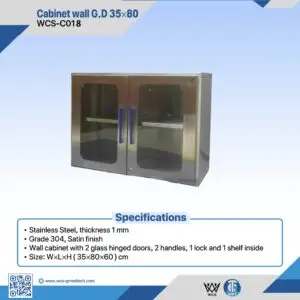 WCS-C018 60x100cm Grade 304 stainless steel medical floor cabinet with removable worktop, 10cm backsplash, and locking double-door storage