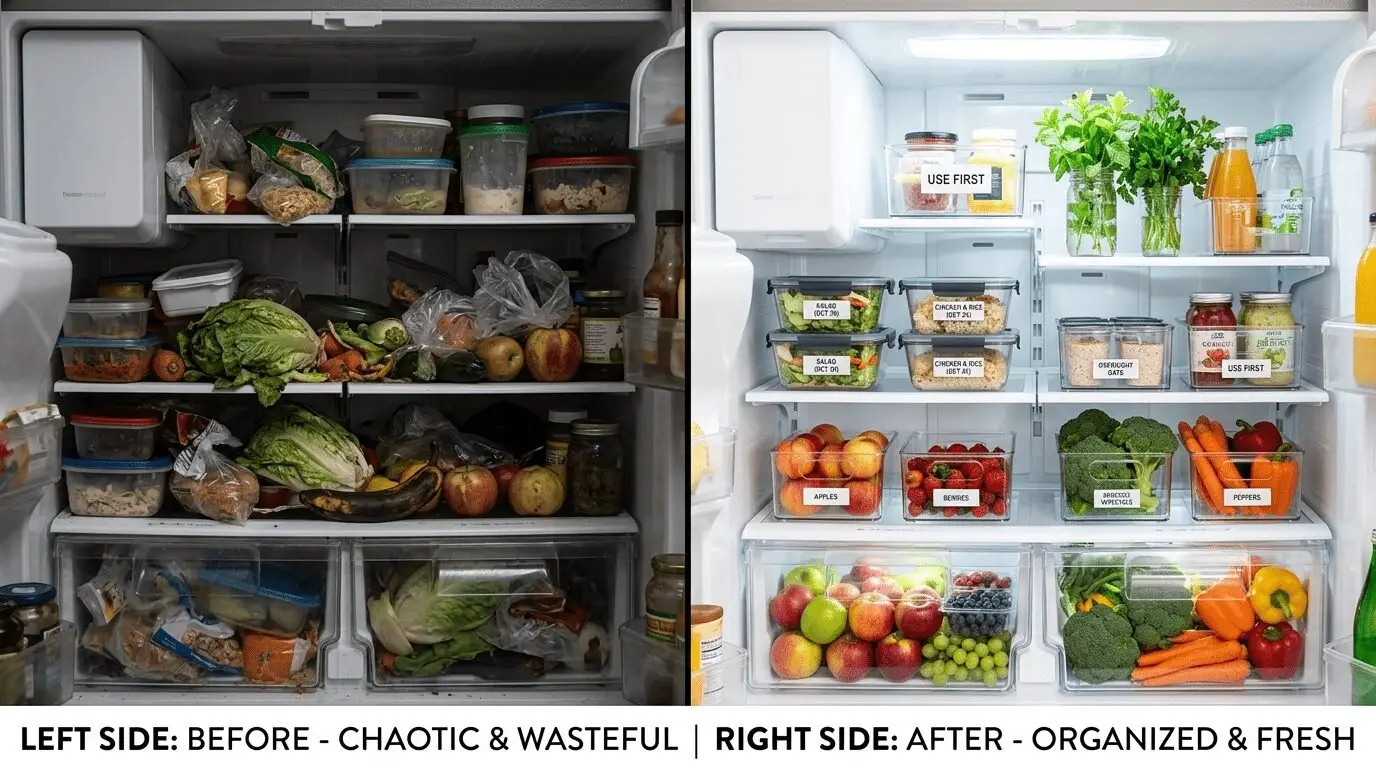 How To Reduce Your Grocery Bill-03 Before messy, after neat and fresh
