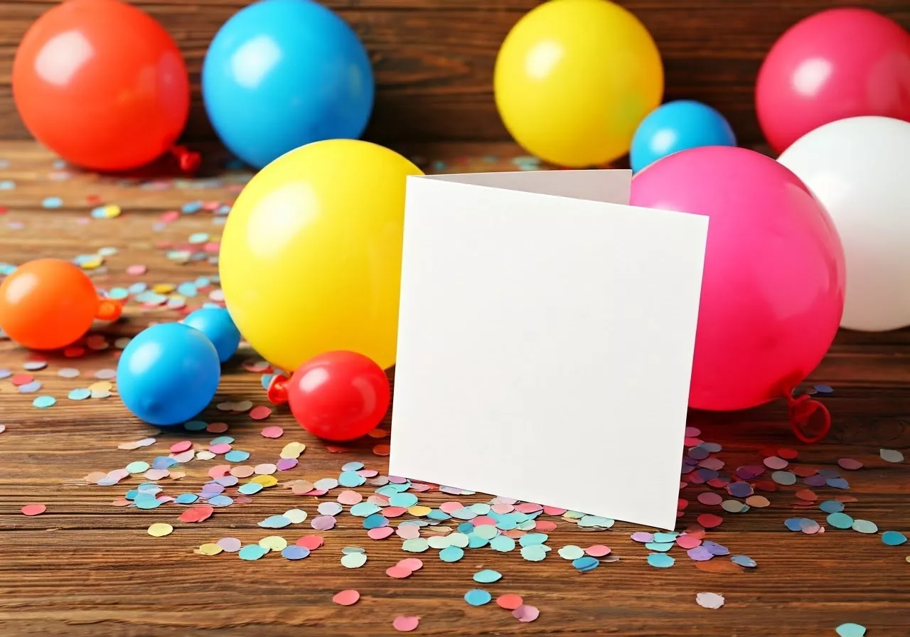 Colorful birthday card on table
