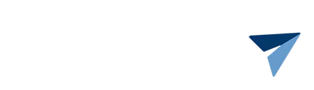 A stylized illustration of a paper airplane in shades of blue, tilted to the right. A small white dotted line follows the tail, indicating motion. The background is plain white.