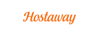 The image shows the word "Hostaway" in an orange cursive font against a white background.